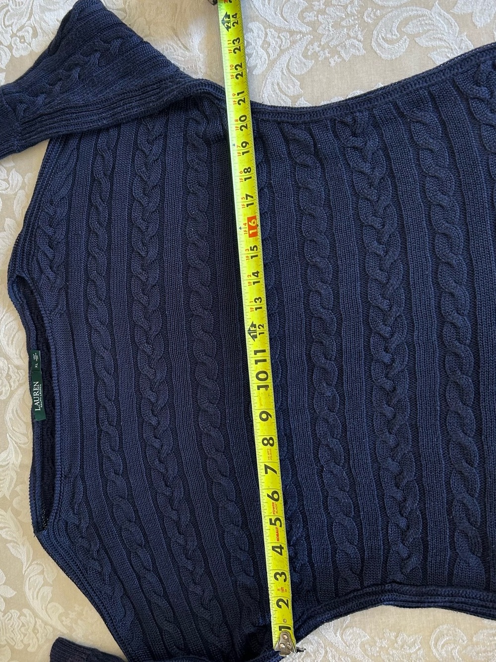 Lauren Ralph Lauren Navy Cable Knit Boatneck Sweater XL 3/4 Sleeve - Picture 5 of 7